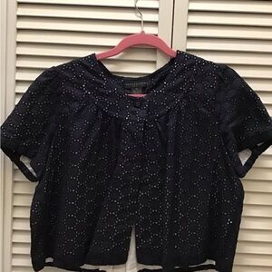 Navy Blue Eyelet Short Sleeve coverup